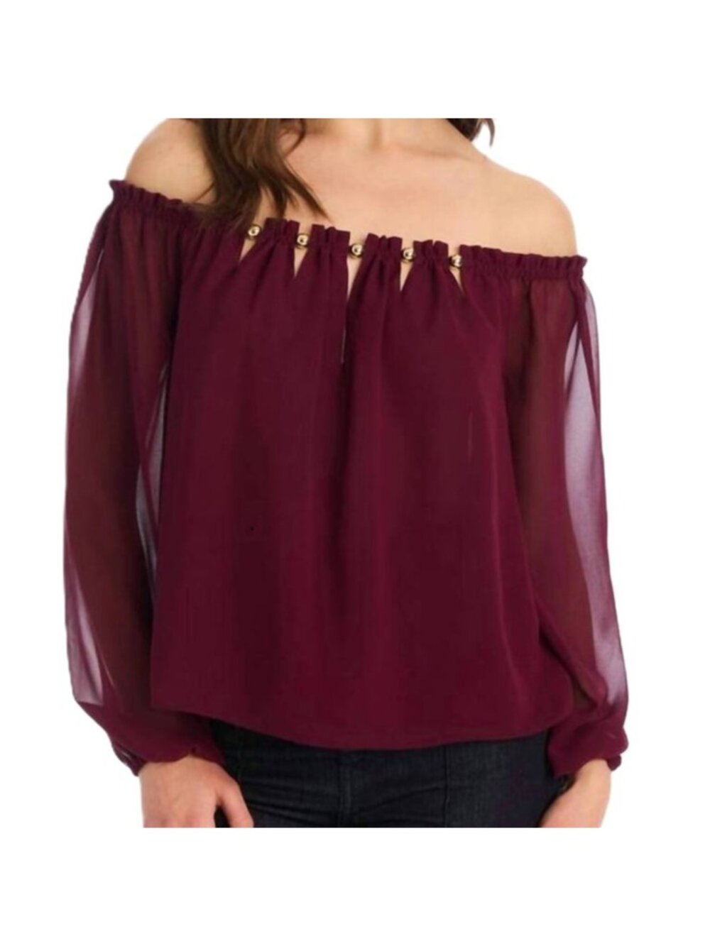 Allison New York Sara Off Shoulder Top Burgundy Large New